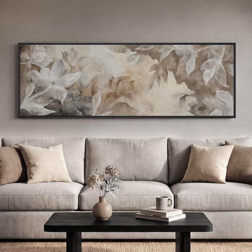 Large Framed Abstract Floral Wall Art for Living Room, Horizontal 60x20 In