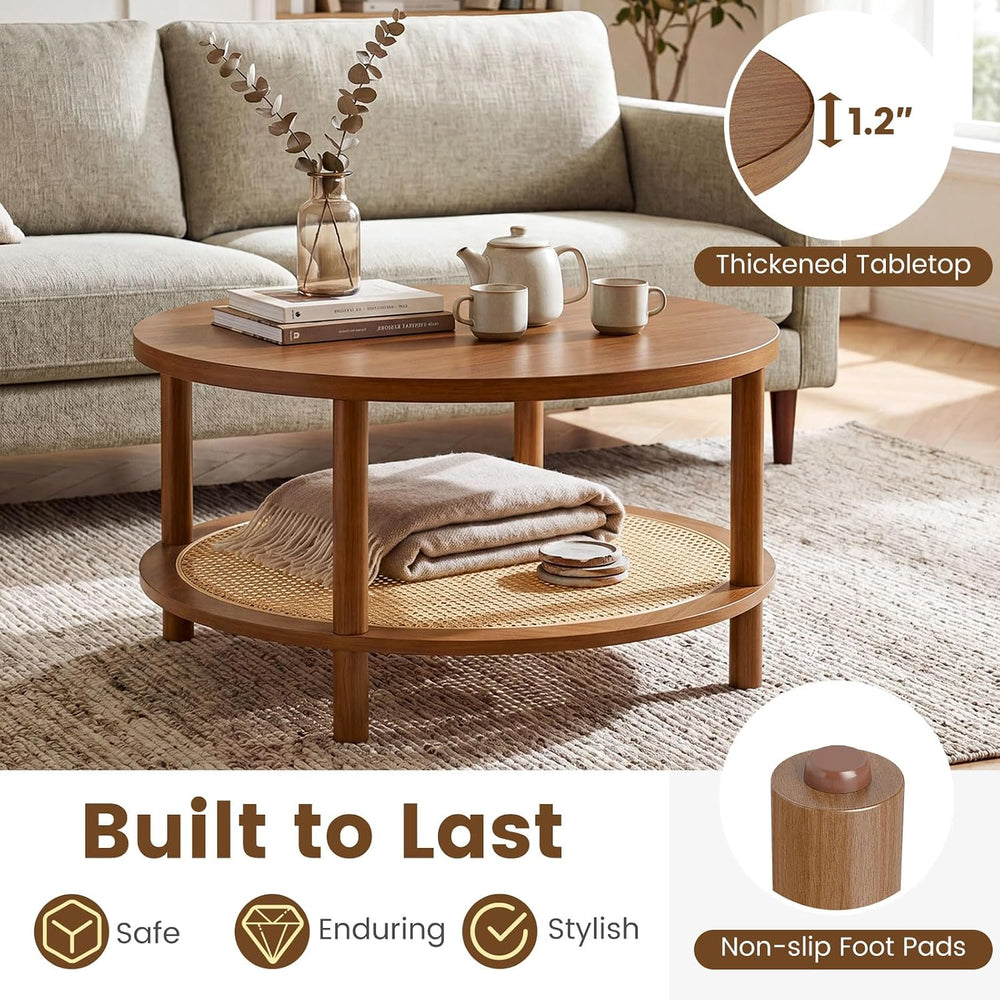 GIANTEX Rattan Coffee Table, 31.5" Round Center Table with Storage &...