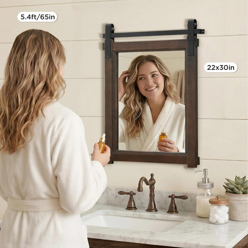 Besdomus Rustic Bathroom Vanity Mirror: 22"x30" Brown Farmhouse Bar...