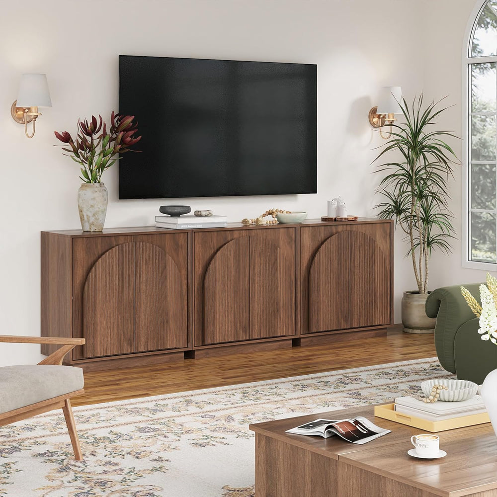 win2win 31.5" Small Buffet Cabinet with Storage, Arched Doors, Walnut, 2PCS