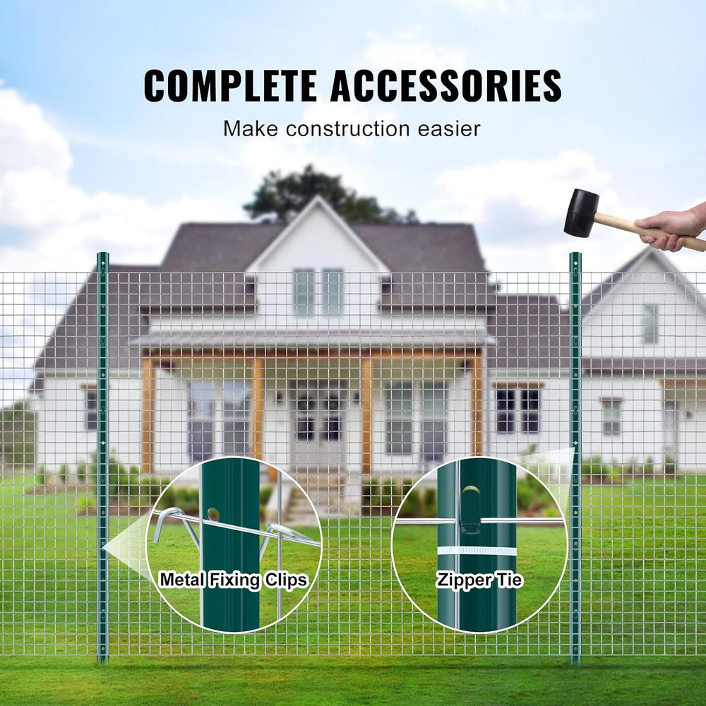 VEVOR 4 Feet U-Channel Metal Fence Post, 10 Pack with 20 Zip Ties & 20 Cl...