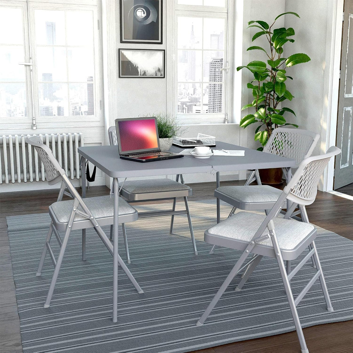 CoscoProducts COSCO XL 38.5" Half Card w/Handle Indoor & Outdoor, Portable, Wheelchair Accessible, Camping, Tailgating, & Crafting Folding Table, Gray, 1-Pack,Grey