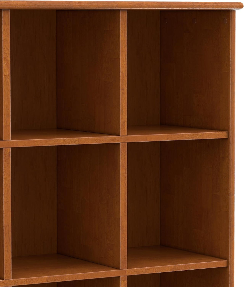 SIMPLIHOME Draper 58" Tall Solid Wood 9-Cube Bookcase in Teak Brown