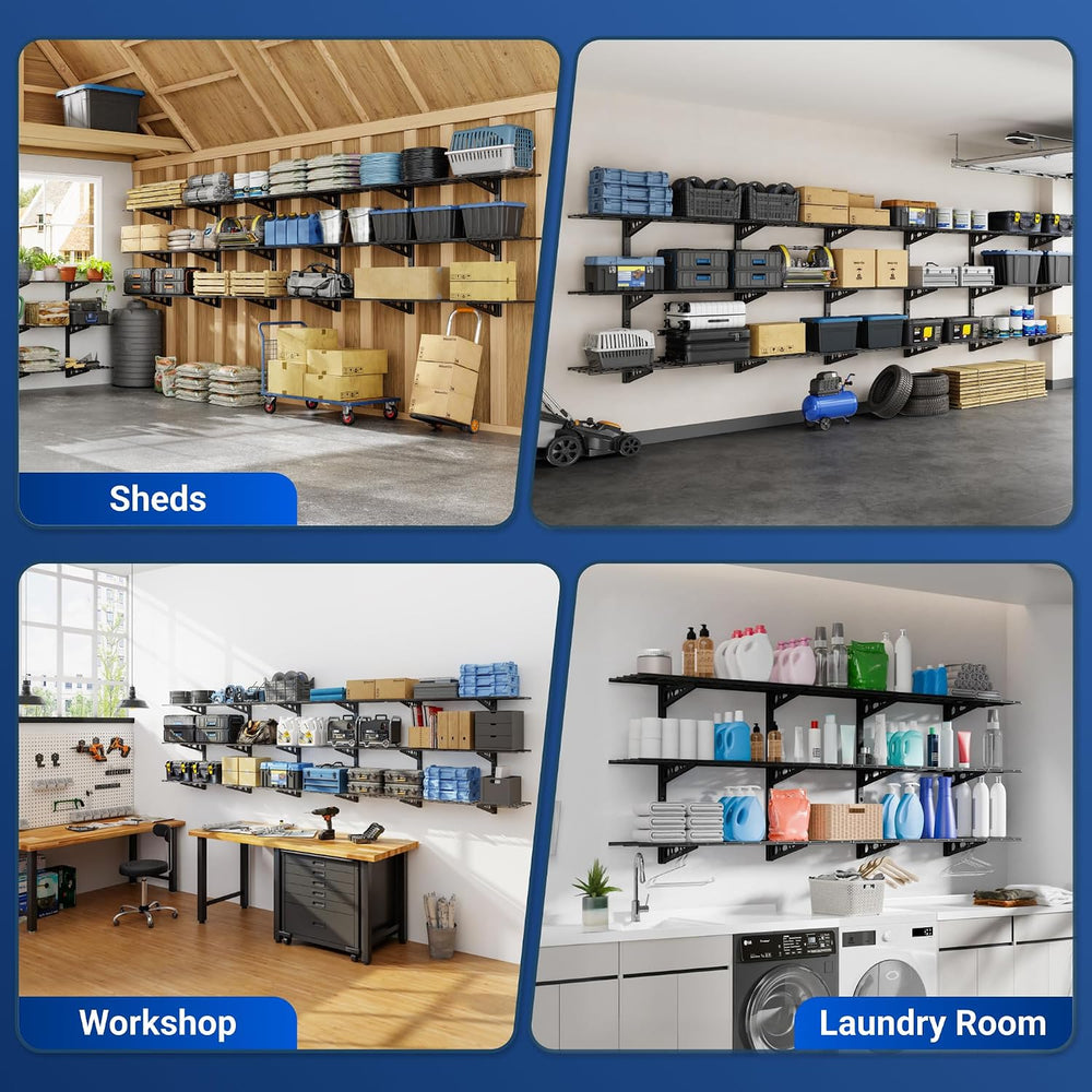 FLEXIMOUNTS 3-Tier 1x4ft Garage Storage Wall Shelving, Height Adjustable