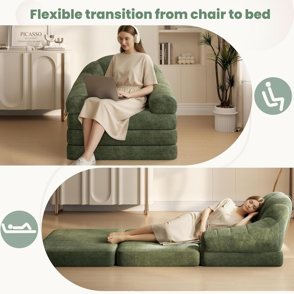 Yaheetech 93" Folding Sofa Bed Convertible Sofa Chenille, Green