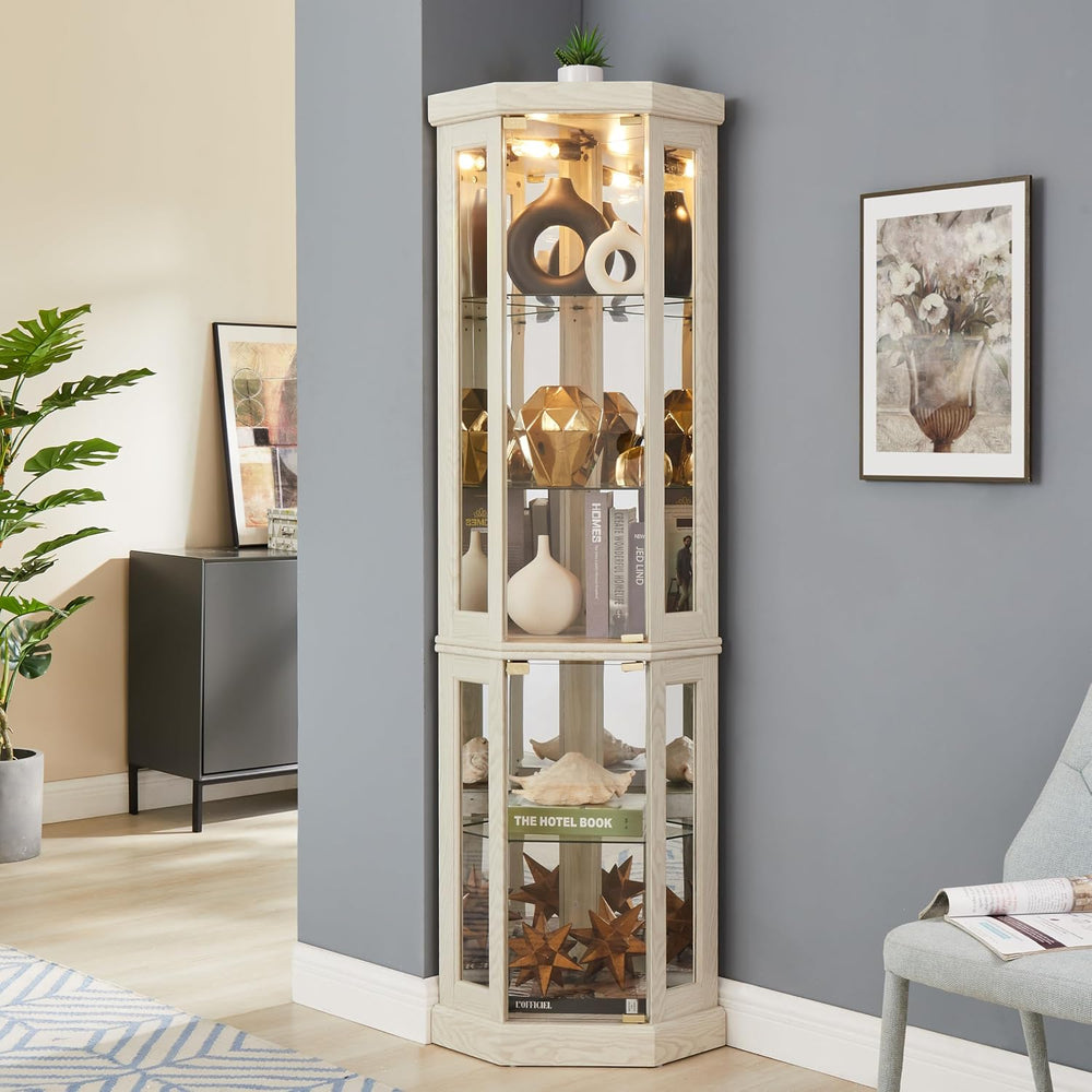 69" H Lighted Curio Cabinet Corner Display Case,Corner Glass Cabinet wit...
