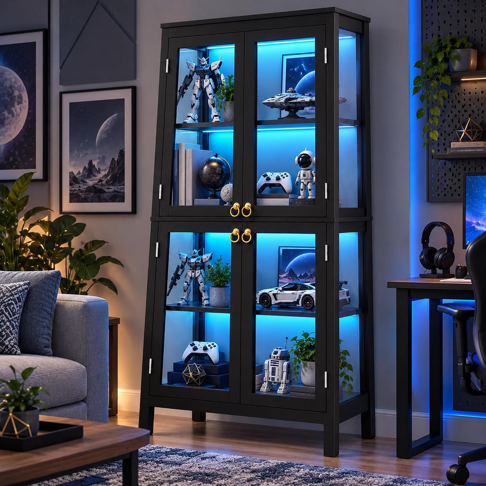 kepptory 4-Tier Display Cabinet with Glass Doors for Collectibles