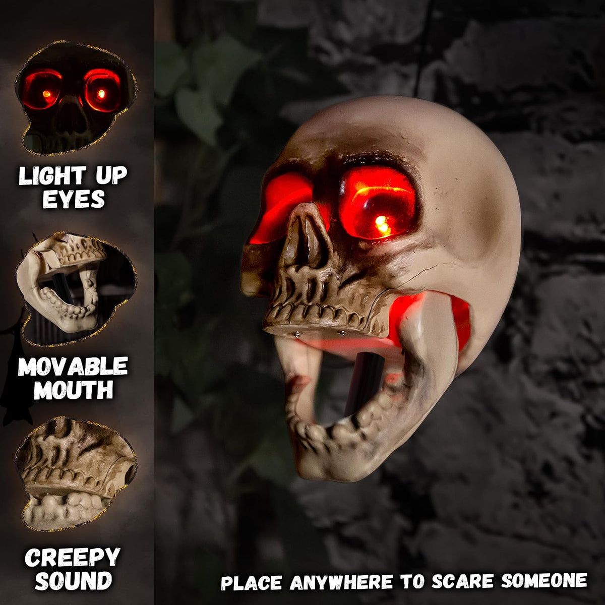 Halloween Animatronics Floating Scary Skull, Hanging Animated Decorations, Pathway Markers Skeleton with Sound Activated, Talking, Light Up Eyes, Haunted Horror Prop for Indoor, Outdoor (3Pack)