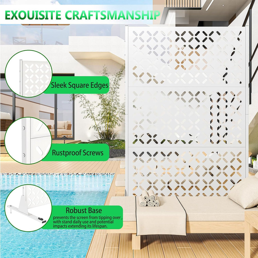 White Metal Outdoor Privacy Screen Freestanding Privacy Screens,72" H x ...