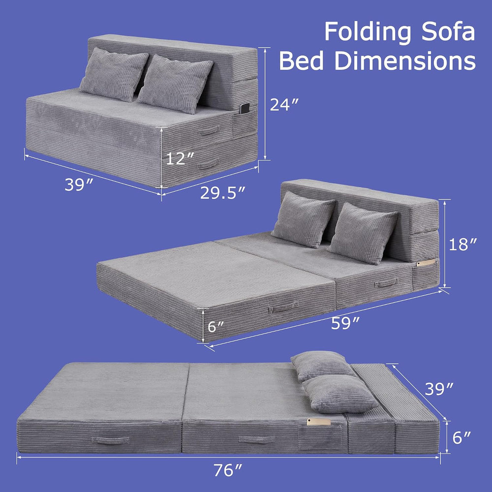 Folding Sofa Bed, Convertible Sleeper Chair Bed, Floor Sofa with Bag
