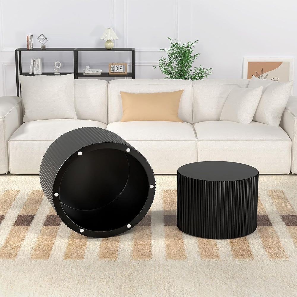 Round Wood Coffee Table Set of 2 Nesting Coffee Tables Black 18.9 inch