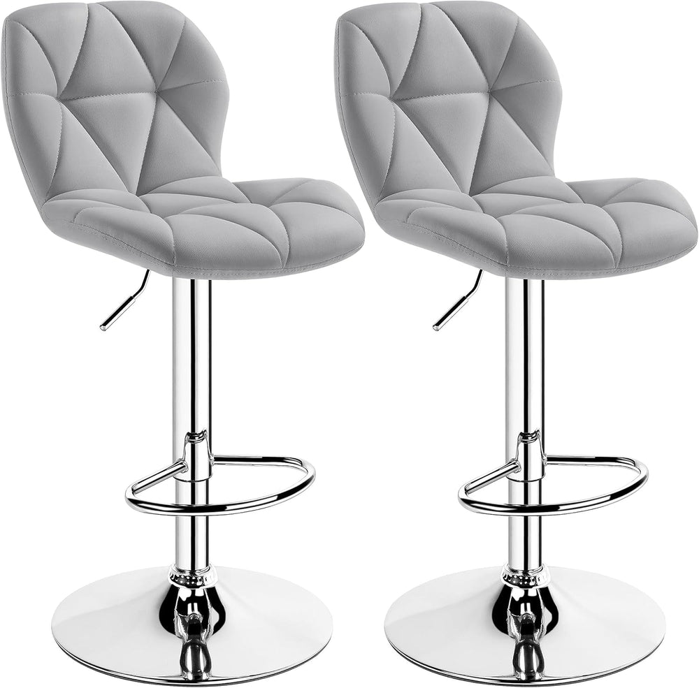 Yaheetech Bar Stools Set of 2 Adjustable Height Swivel Barstools Light Gray