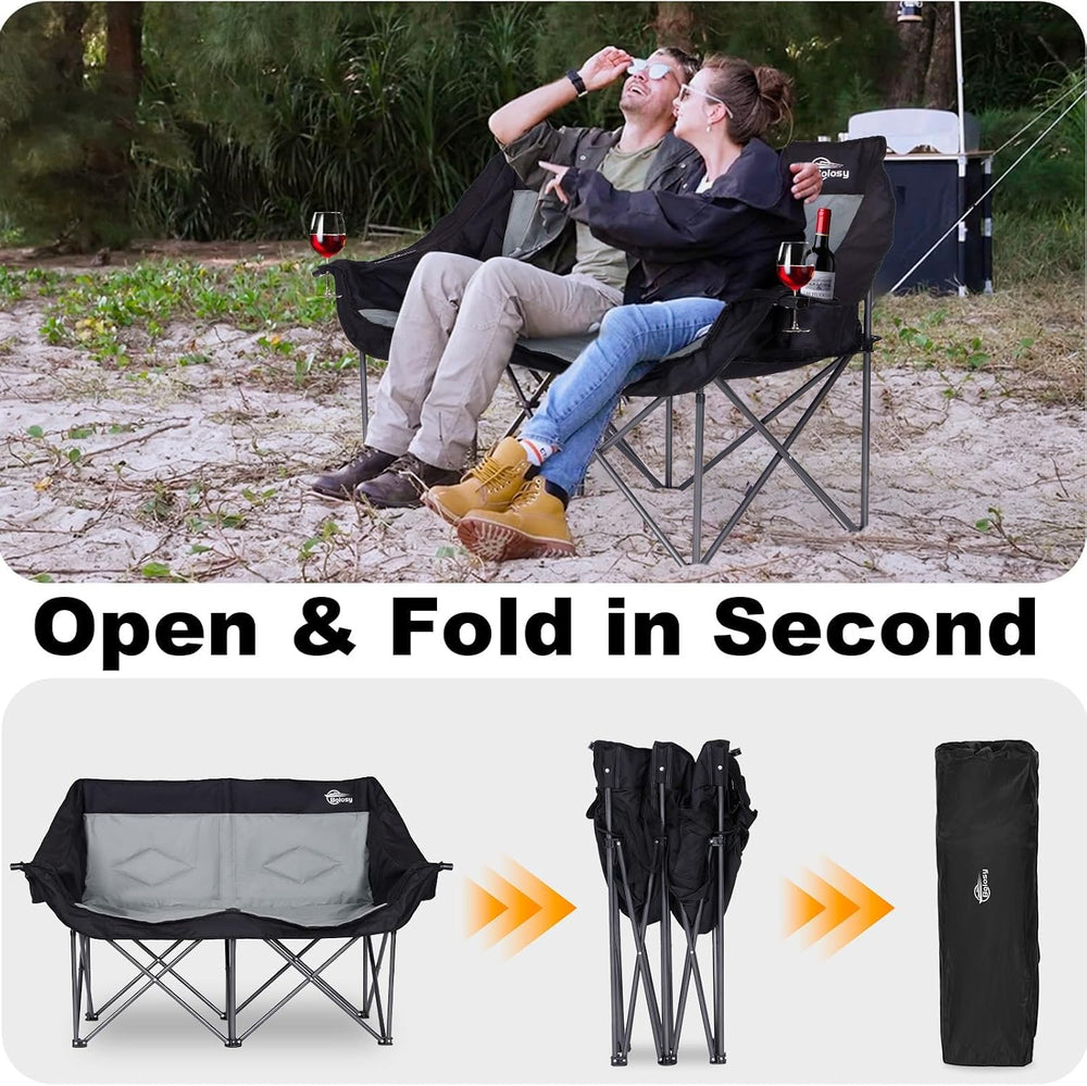 Bolosy Double Camping Chair Oversized Folding Loveseat Camping Chair