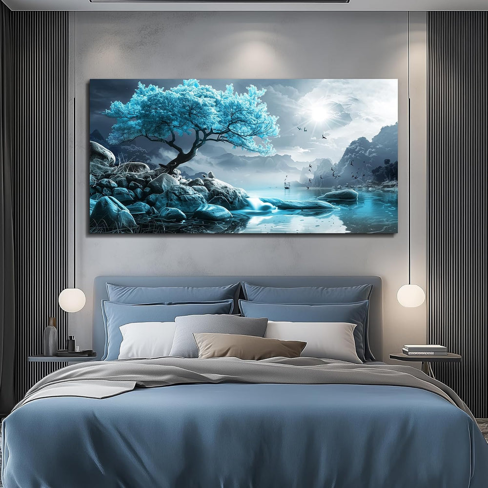 KELIYUAN Large Wall Art For Living Room Canvas Wall Decor Bedroom Blue Tree L...