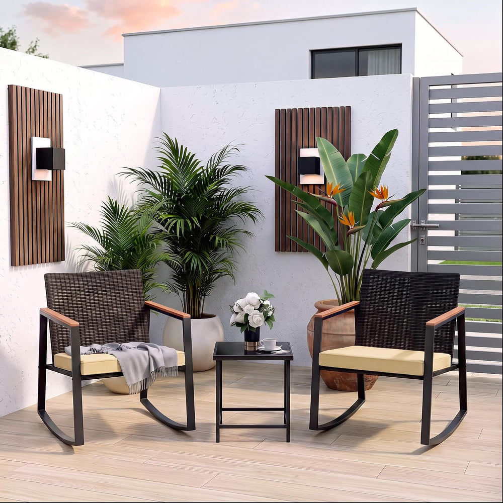 Gizoon 3 Pieces Rocking Patio Bistro Set with Anti-Scald Armrest