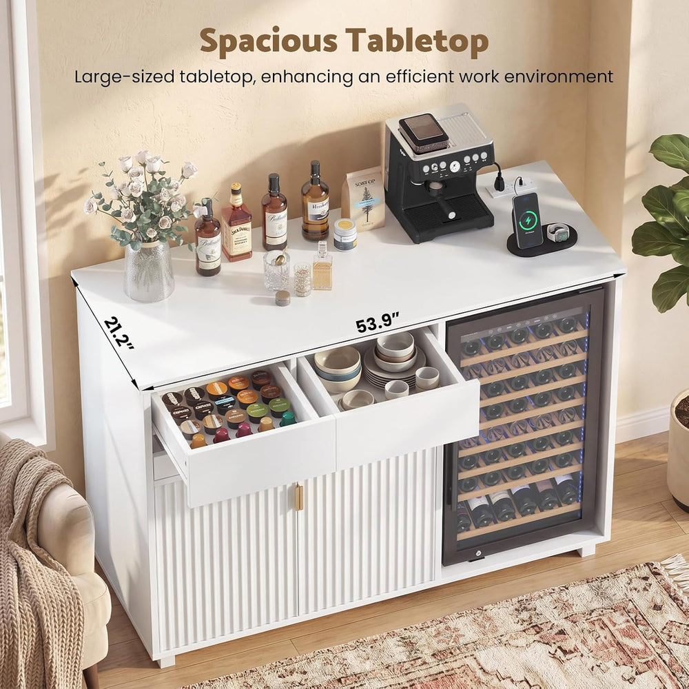 54" Modern Coffee Bar Cabinet with Fridge Space (White)