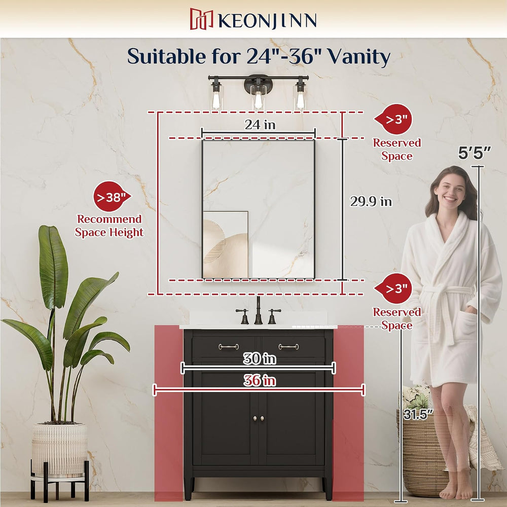 Keonjinn 24x30 Inch Brushed Nickel Bathroom Mirror for Over Sink, Rectangle
