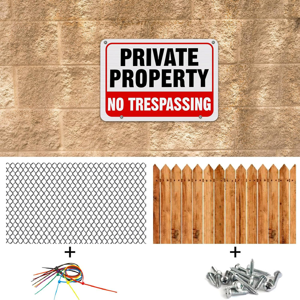 Zonon 6 Pack Metal No Trespassing Sign 12 x 8 Inch Private Property Word with...