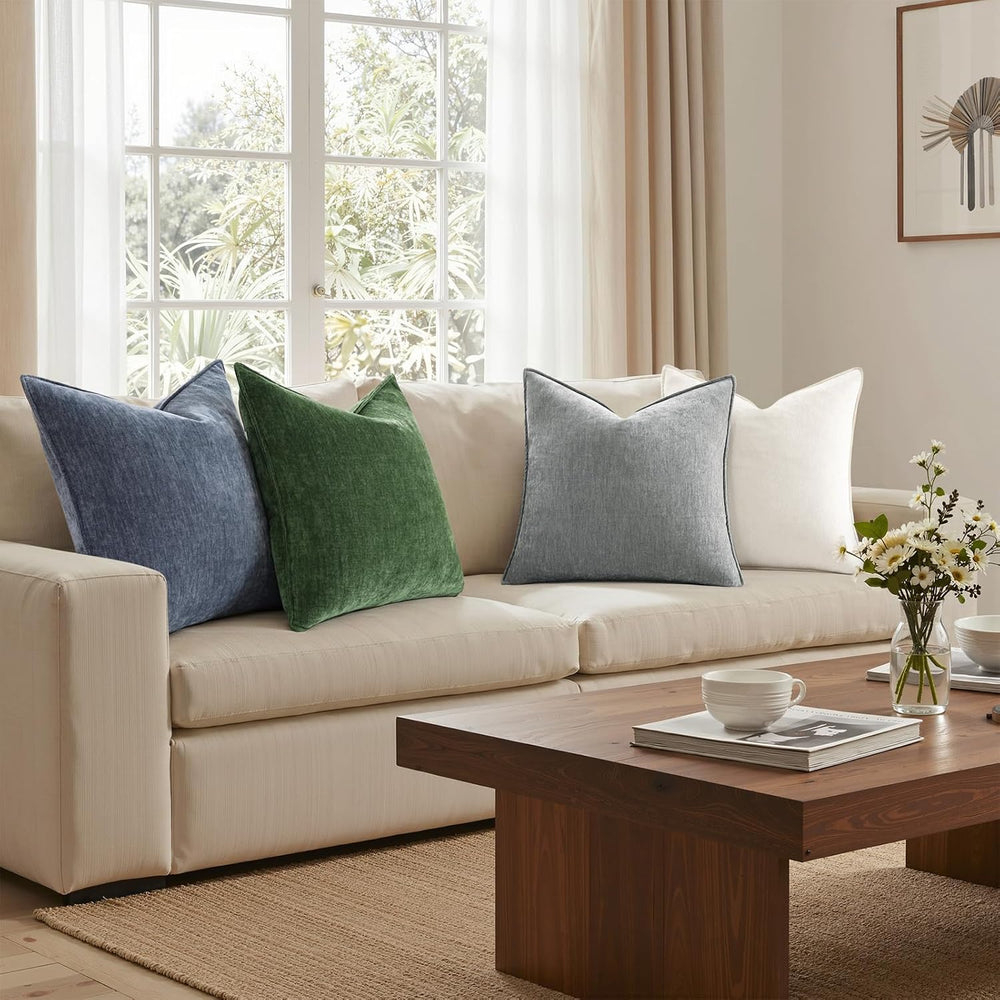 Pallene Moss Green Soft Chenille Velvet Throw Pillow Covers 24x24 Set of 2
