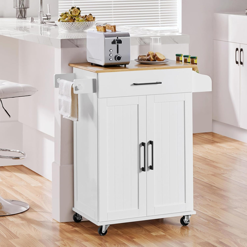 Topeakmart Rolling Kitchen Island Cart on Wheels with Storage Cabinet White