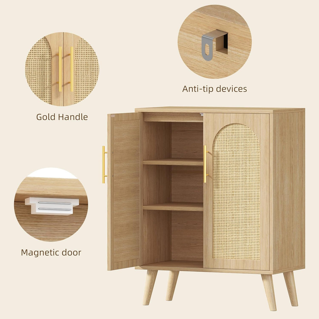 Keehusux Rattan Storage Cabinet with 2 Doors & Adjustable Shelf, Natural