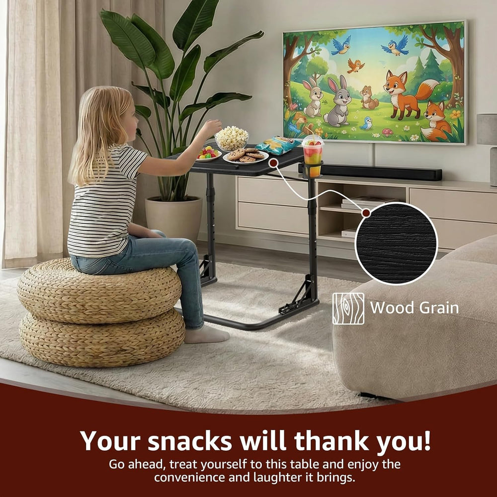NUTIKAS Folding TV Tray Table - Adjustable Height Sofa Side Table, Wooden Por...