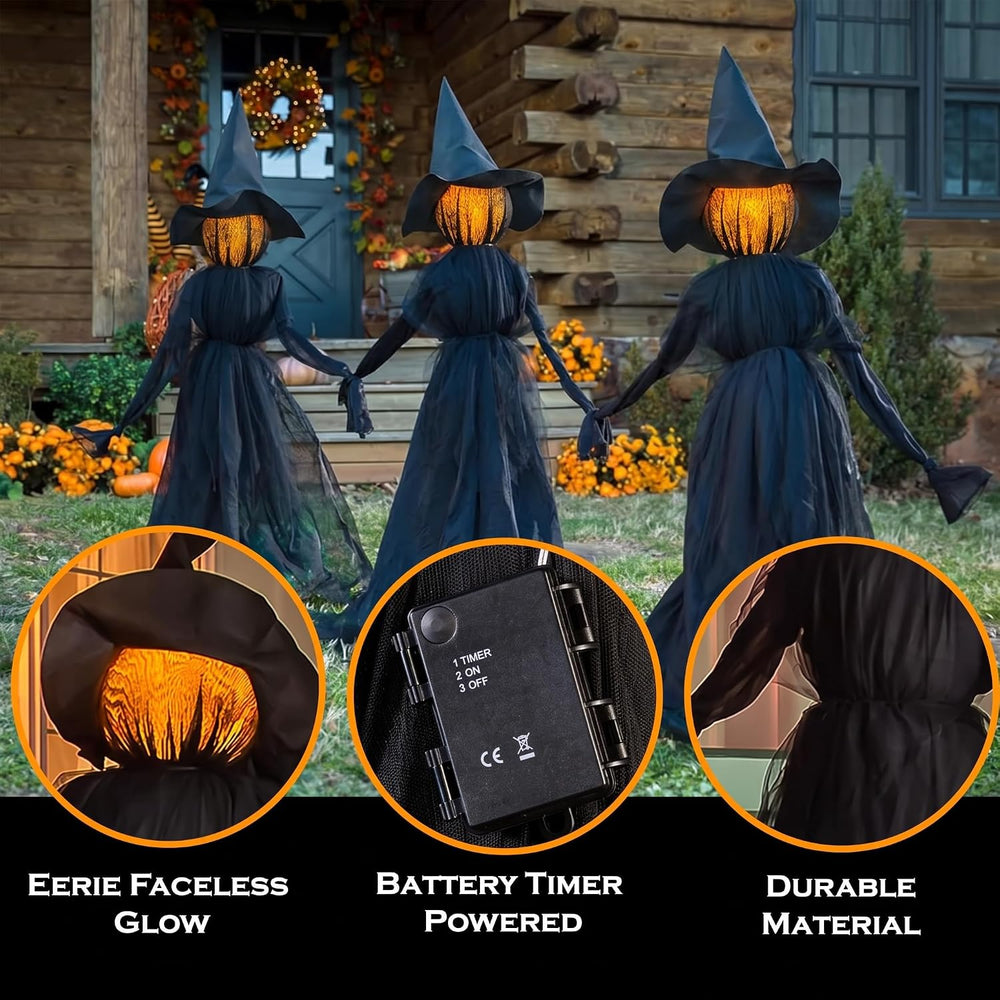 Evergreen Set of 3 LED Black Halloween Witches with Hats Stakes | 4 Feet Tall...