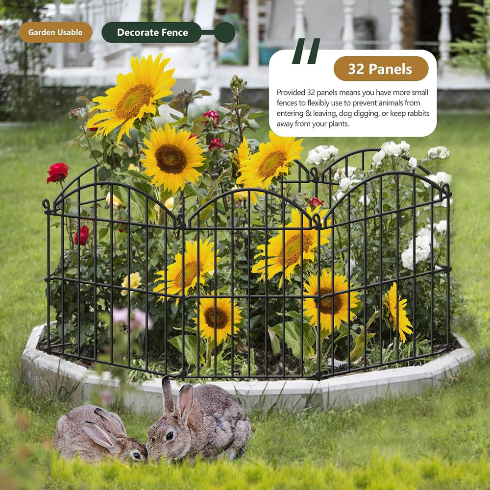 32 Panels Garden Fence, 34ft x 23in Animal Barrier Fences for Rabbits Dogs, R...