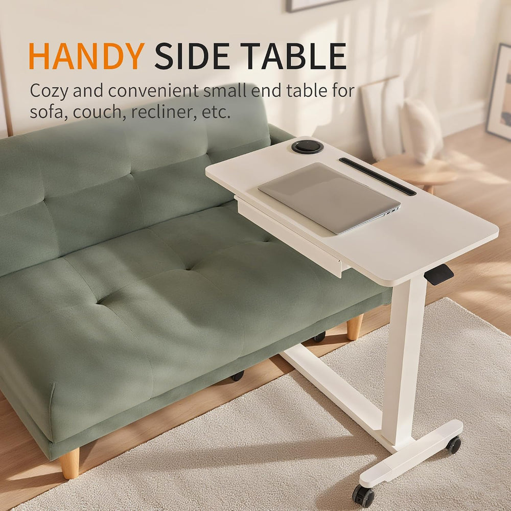 Adjustable Hospital Overbed Table with Drawer, Wheels, Cup Holder