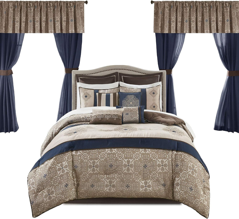 Madison Park Essentials Queen Comforter Set, 24 Piece Room in a Bag Navy