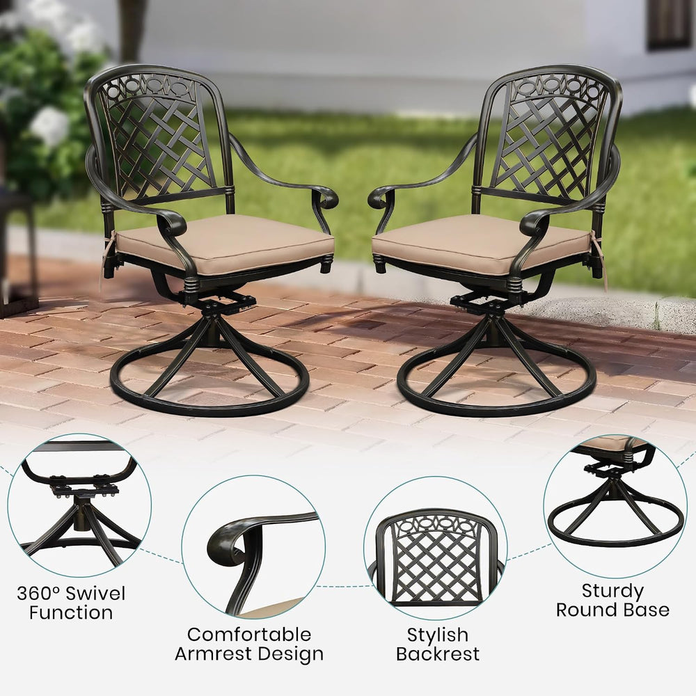 Set of 6 Cast Aluminum Patio Chairs with Cushions