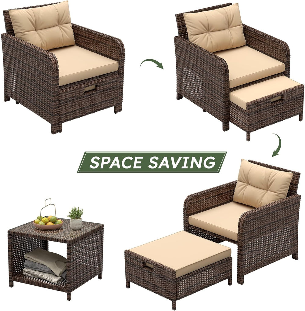 LHBcraft 5 Piece Patio Furniture Set, PE Wicker Outdoor Furniture Set with So...