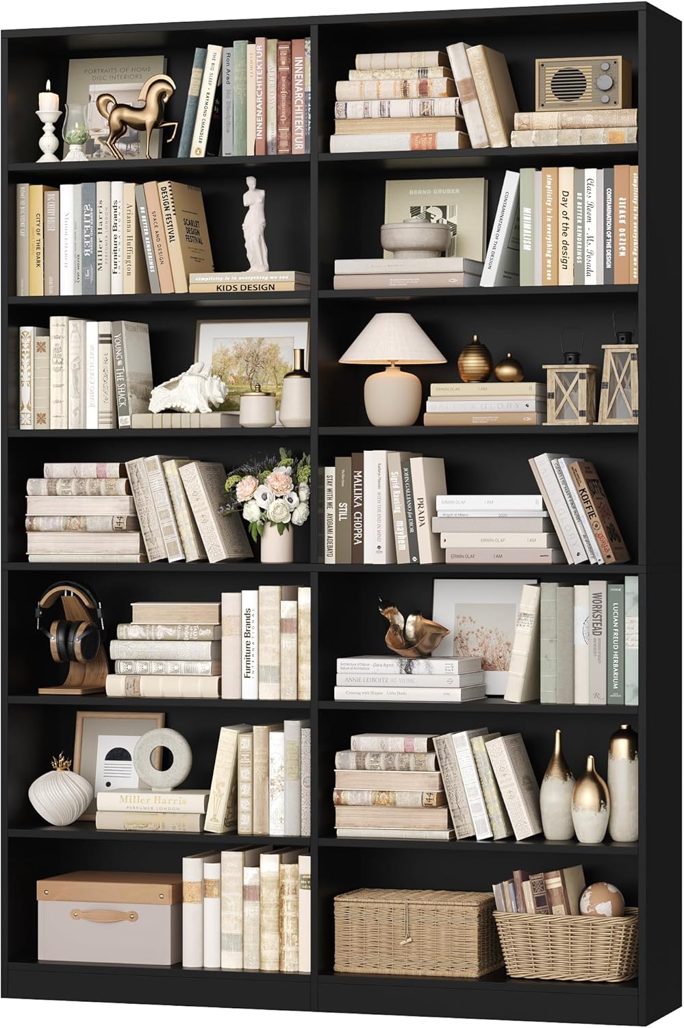 FACBOTALL 83.7" Tall Bookshelf and Bookcase,7-Tier Double Bookshelves Black