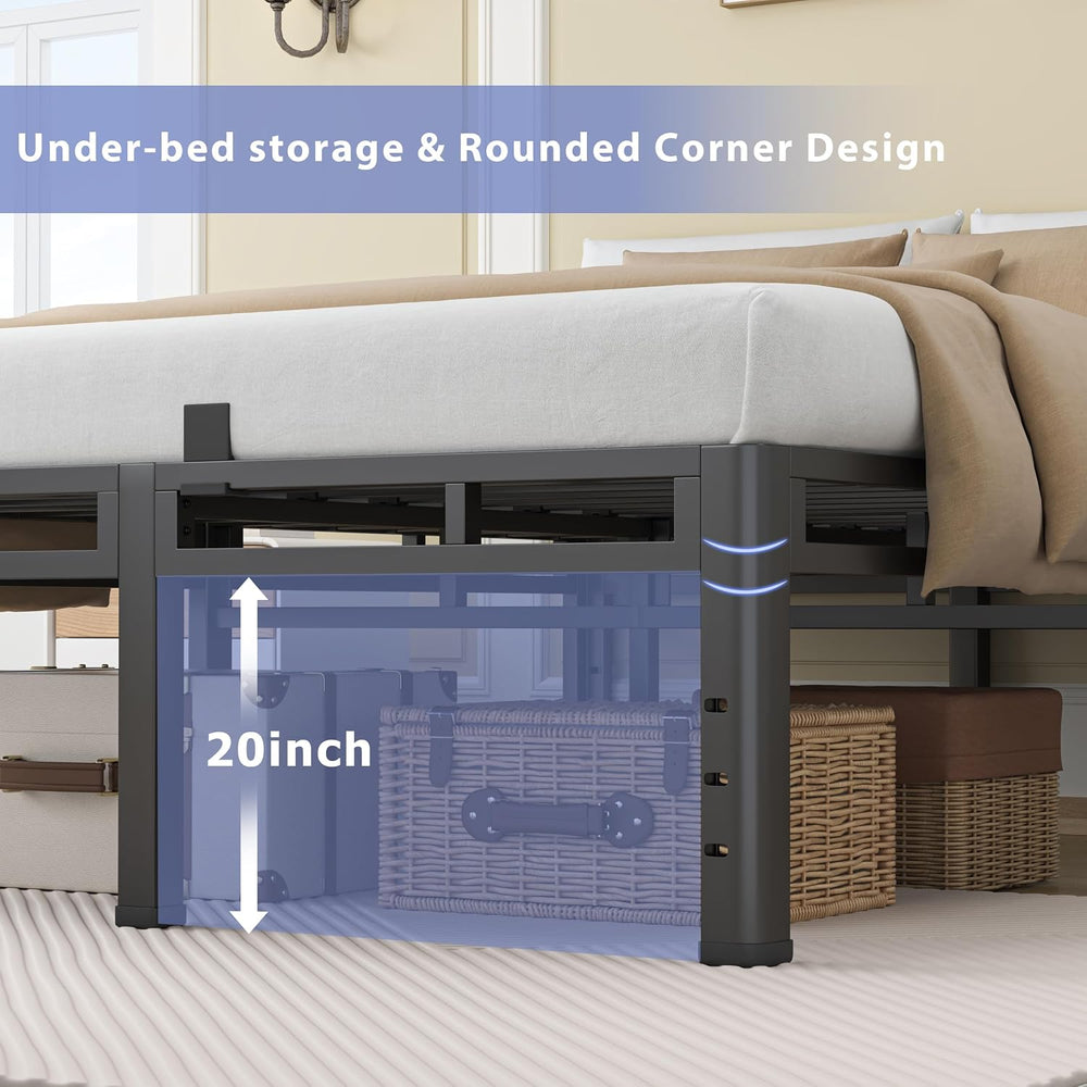 NKZ Queen Size Metal Platform Bed Frame, 24 Inch Dual-Layer Heavy Duty Base