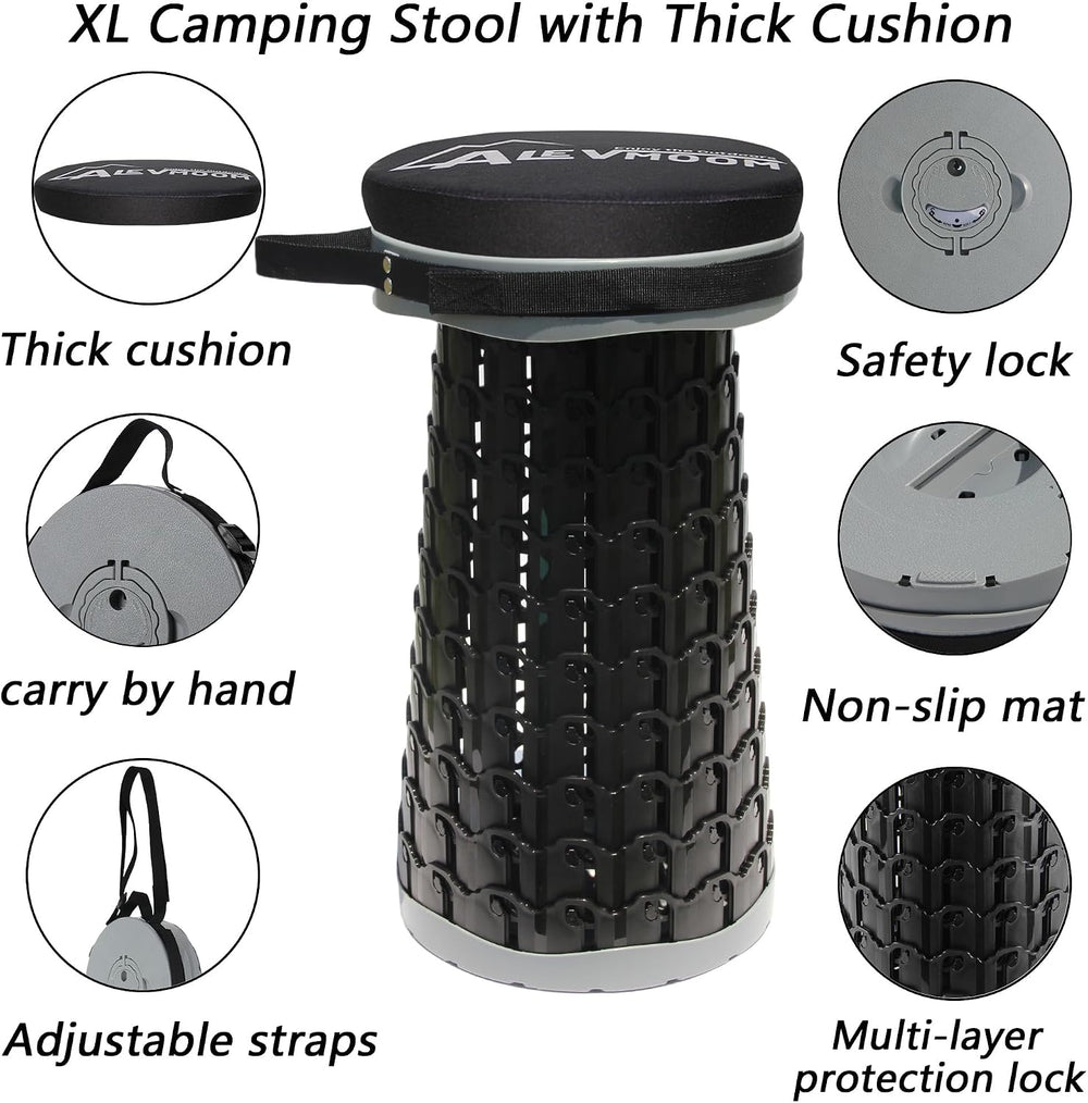 ALEVMOOM XXL 18.1" Telescoping Stool with Thick Cushion, Portable Telesc...