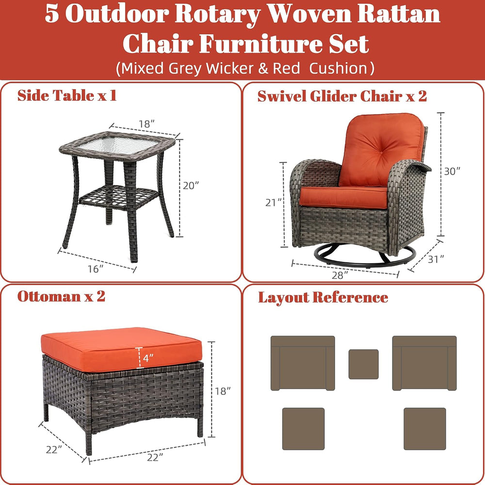 5 Piece Outdoor Patio Furniture Set,Wicker Patio Conversation Set with Swivel...