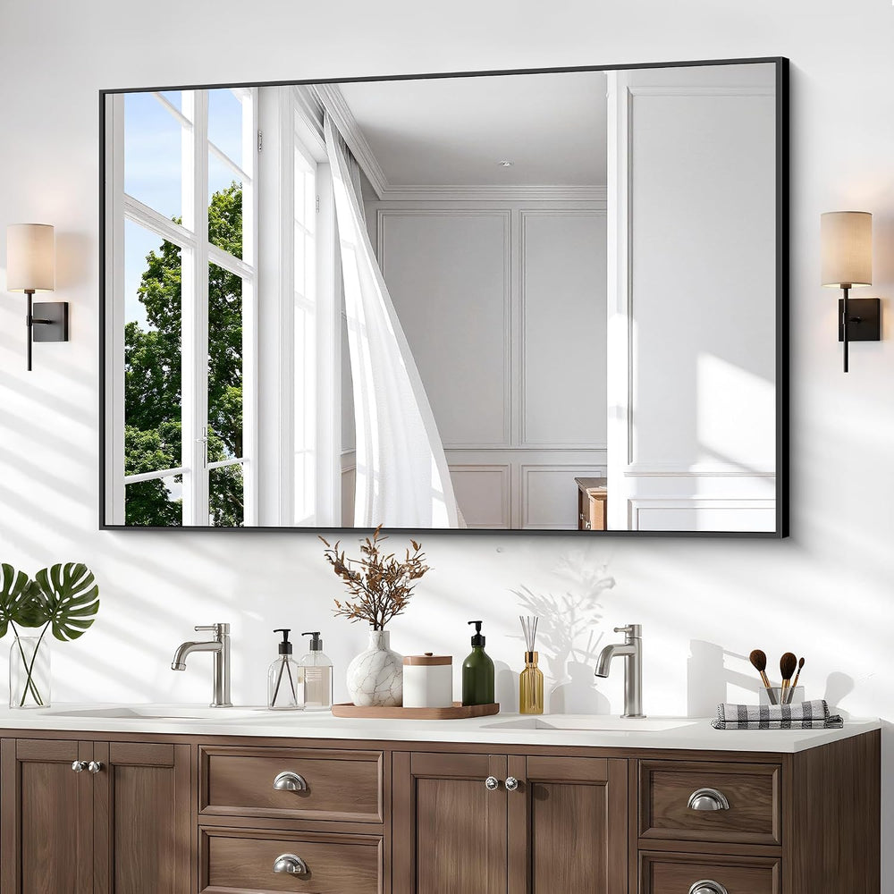 36x55 Inch Bathroom Mirror, Black Framed Rectangle Vanity Mirrors for Wall