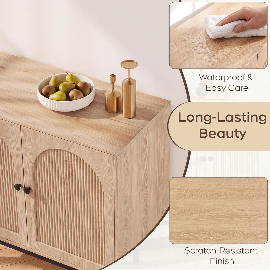 Yechen Modern Fluted Sideboard Buffet Cabinet with Storage, Natural Oak