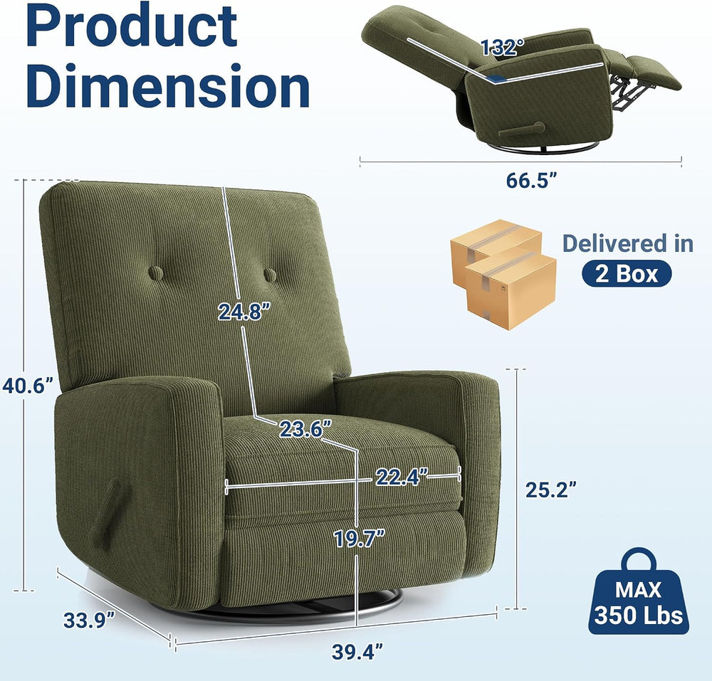 IDEALHOUSE 360° Recliner Chair with Adjustable Backrest & Footrest, Green