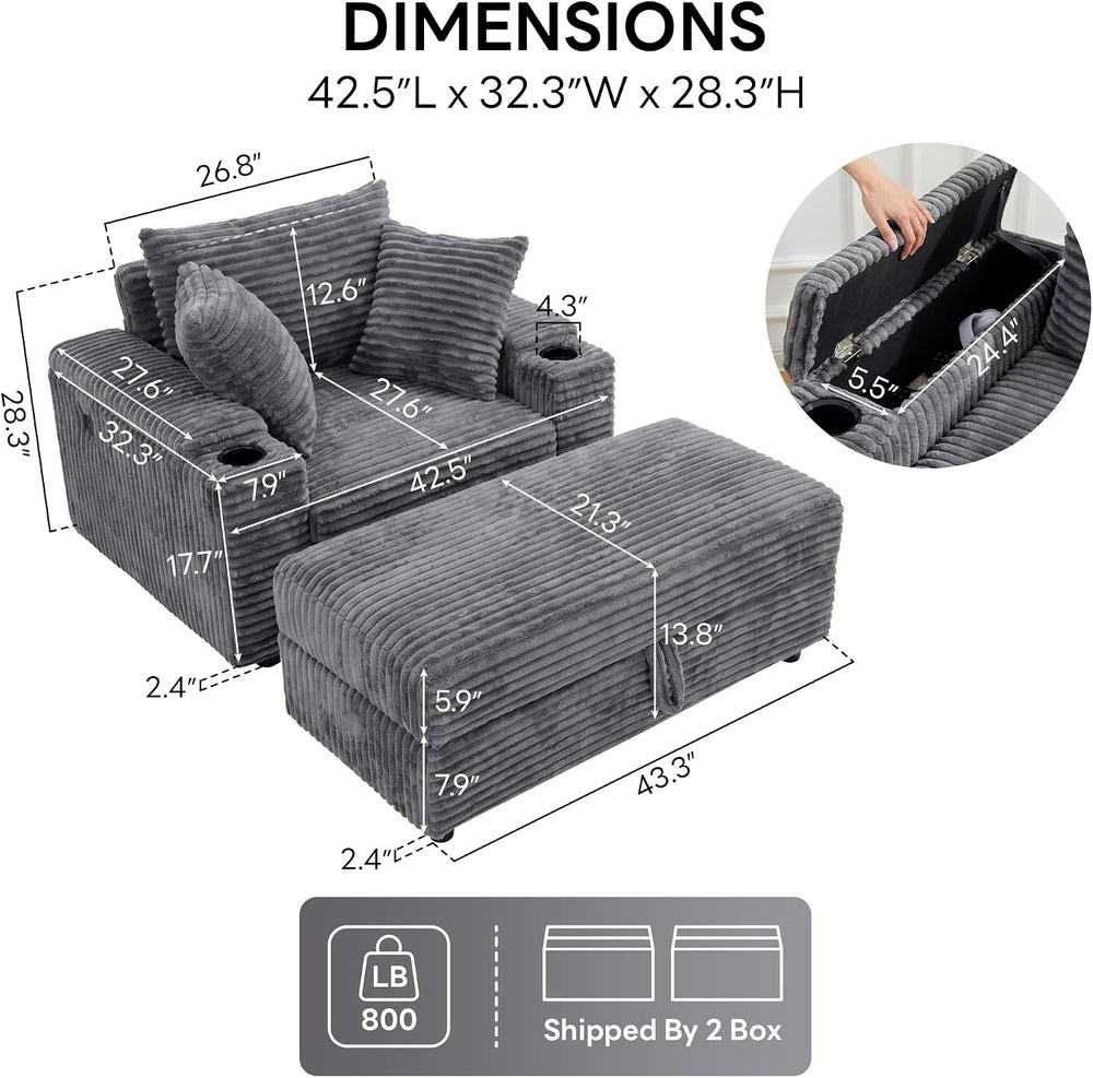 LIKIMIO Oversized Chaise Lounge Chair Indoor,Sturdy Solid Wood Frame