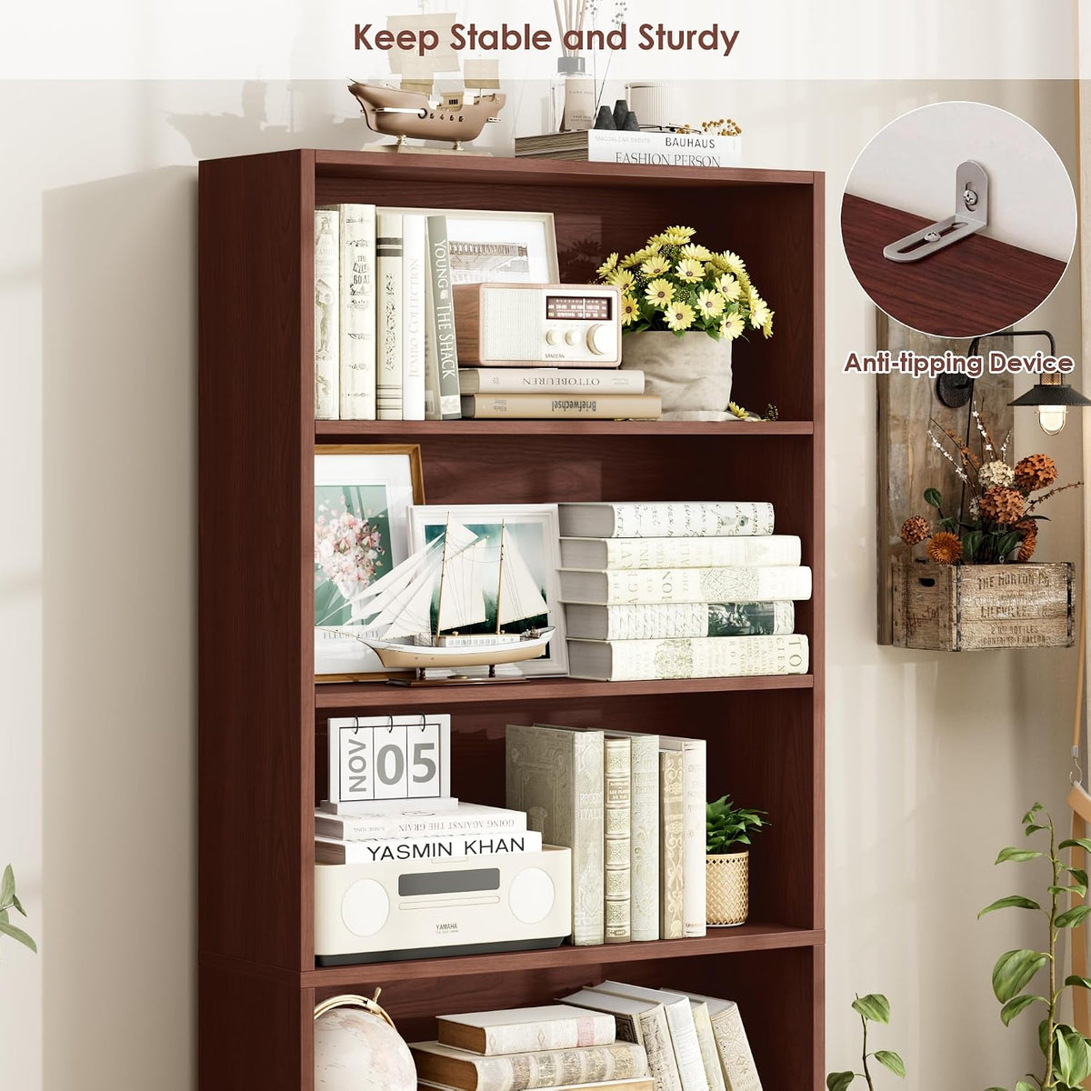 fotosok 6 tier tall bookshelf and bookcase with on a desk or shelf