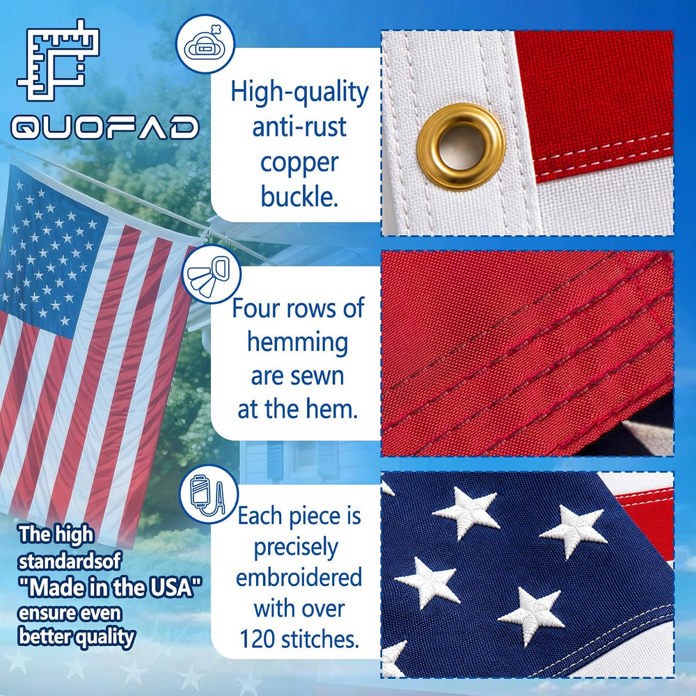 Made in the USA American Flag 3x5 Outdoor Heavy Duty,Sturdy Durable Nylon Ame...