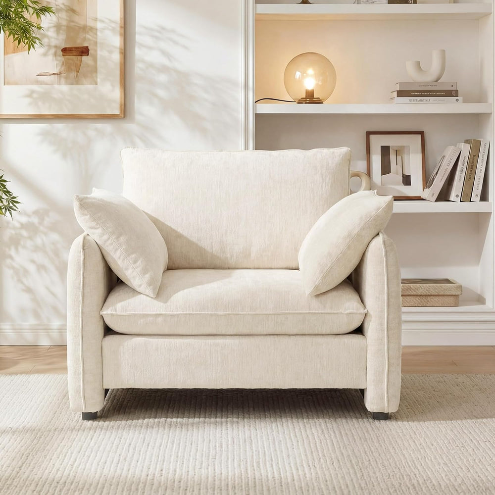 Oversized Accent Chair with Pillows for Living Room, 42.1", Beige, Chenille