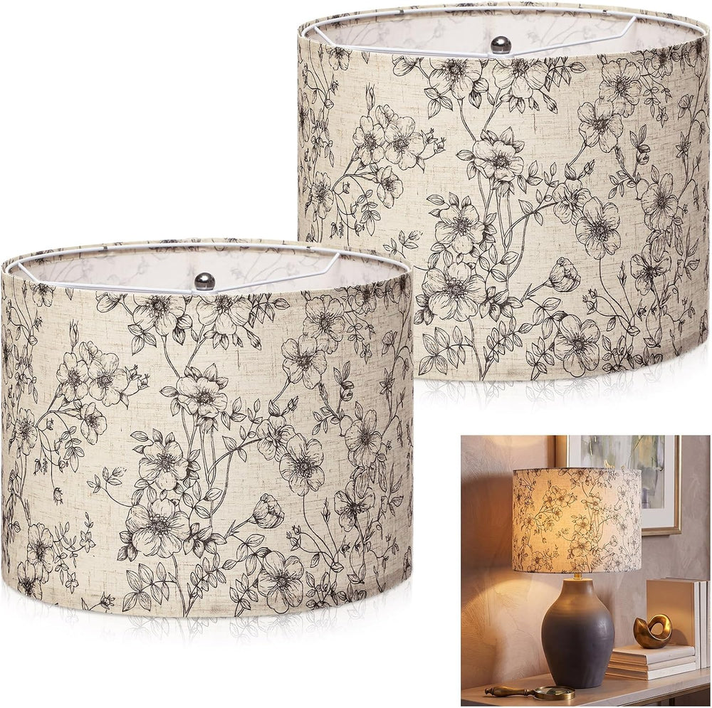 Hortsun 2 Pcs Drum Lamp Shades French Retro Floral Table Lamps Spider