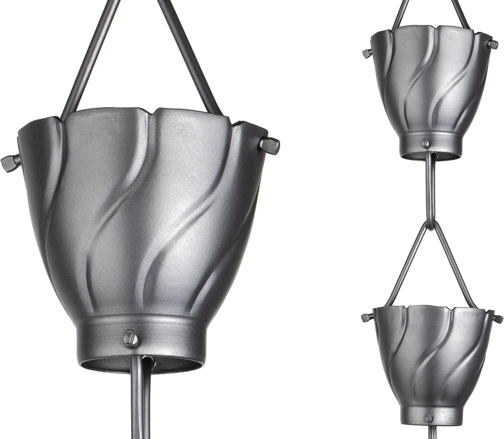 Monarch Rain Chains Aluminum Akira Pewter Rain Chains for Gutters – 8.5 ft Pe...