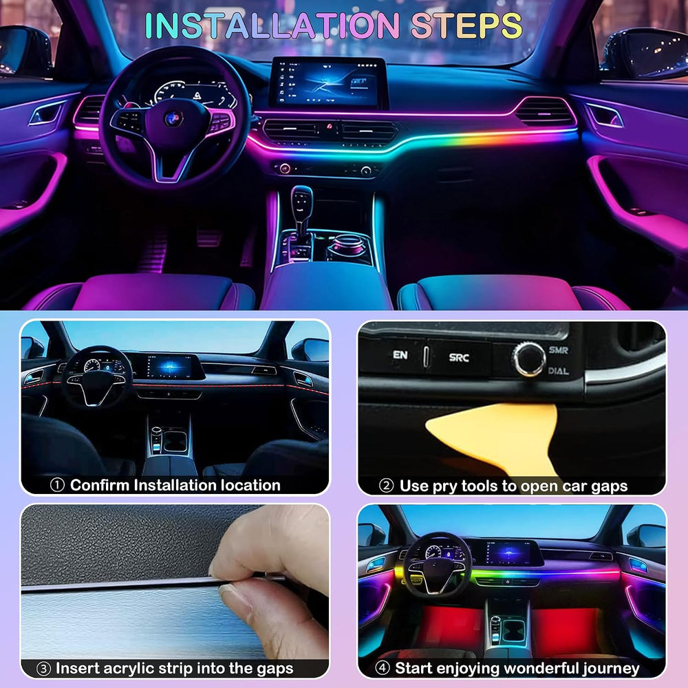 Acrylic Interior Car LED Strip Lights, USB Car Ambient Lighting