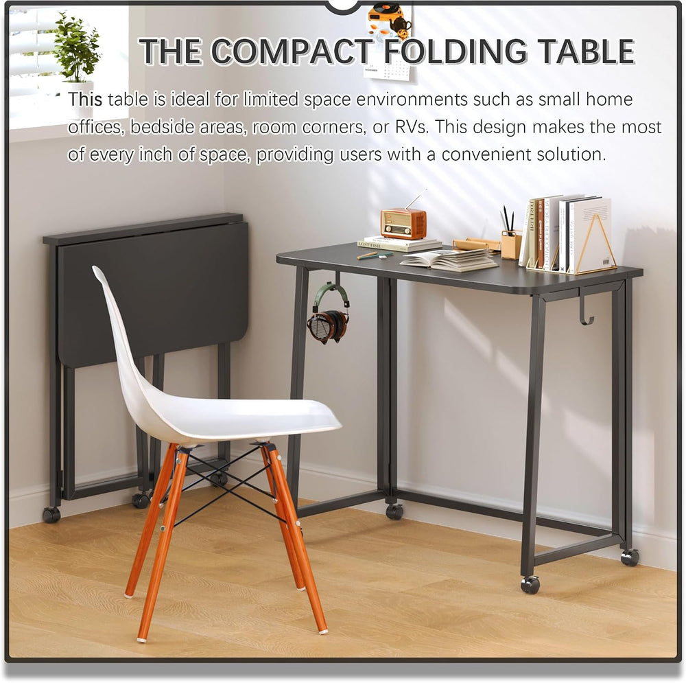 4NM 31.5" Mobile Small Folding Desk, Foldable Rolling Computer Home Offi...