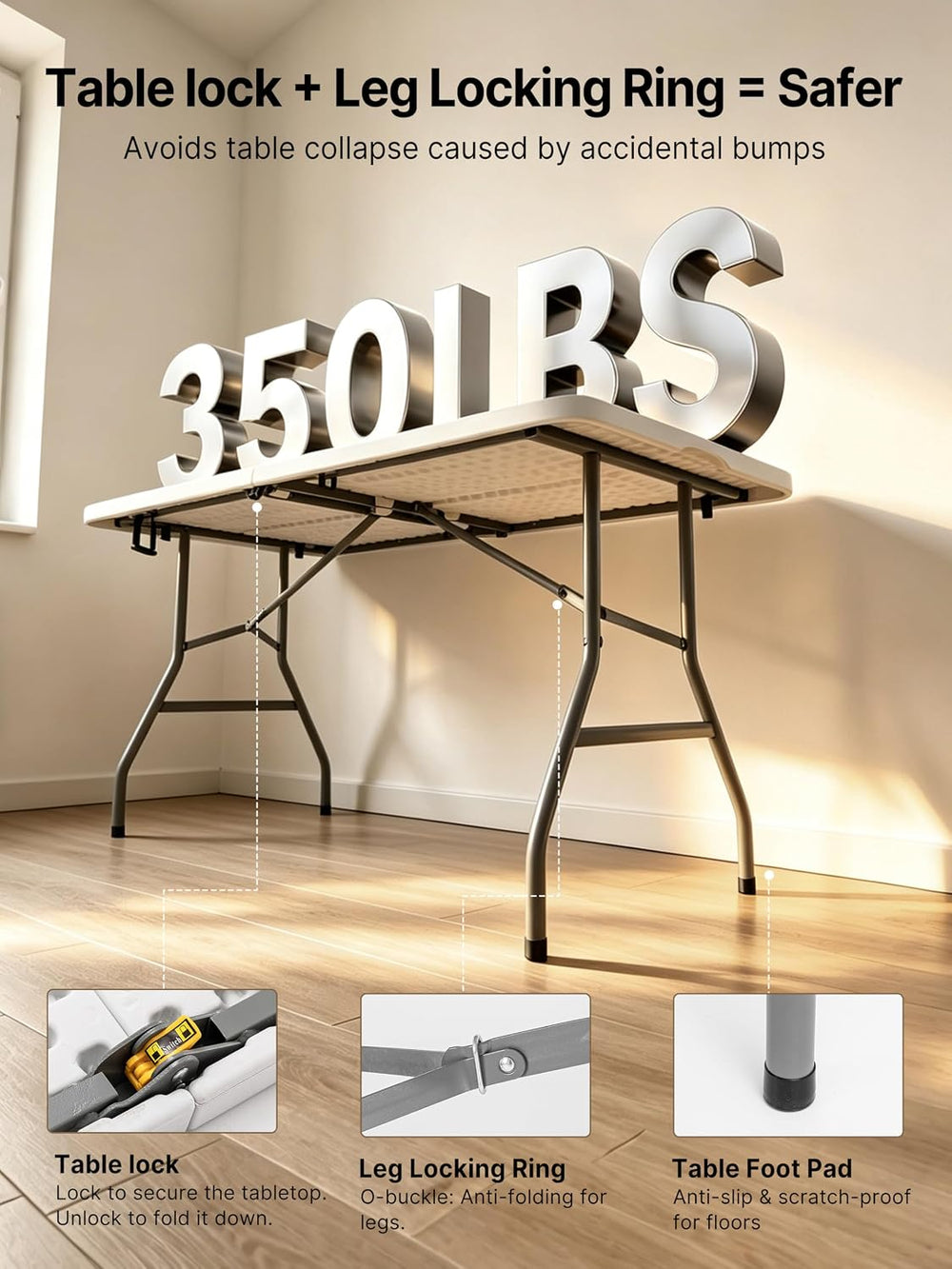 7FT Folding Table, Heavy Duty Fold-in-Half Portable Plastic White