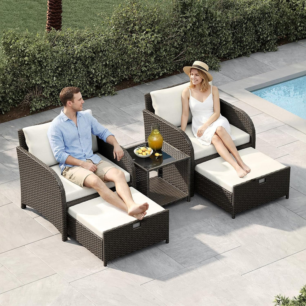 Garvee 5-Piece Outdoor Patio Conversation Set with Hidden Ottomans