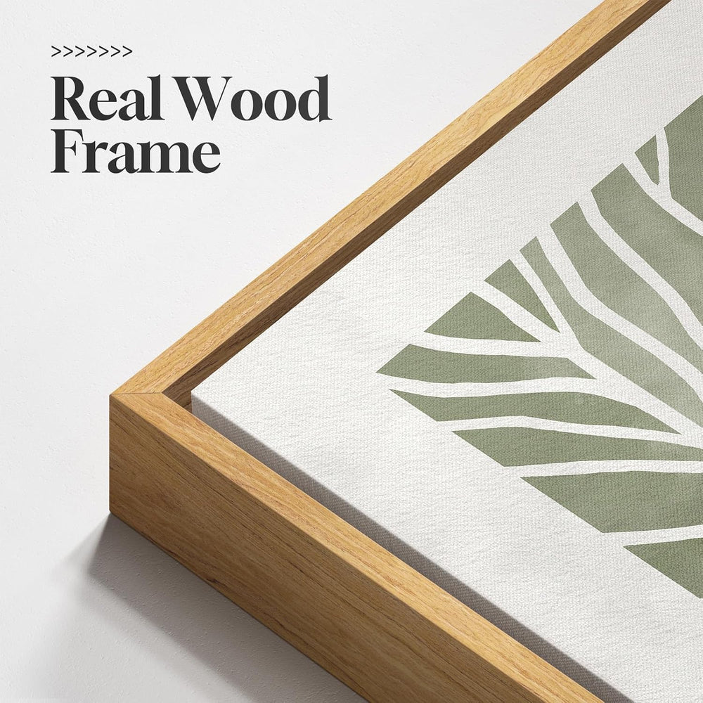 Large Framed Green Abstract Botanical Wall Art for Living Room, 24x36 In